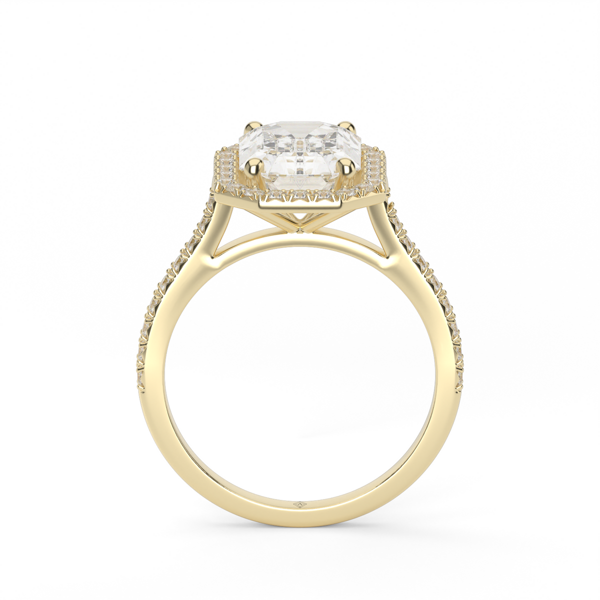 Halo Cushion Head  Pavé Engagement Ring — 14K Yellow Gold / Emerald / Lab Diamond (image)