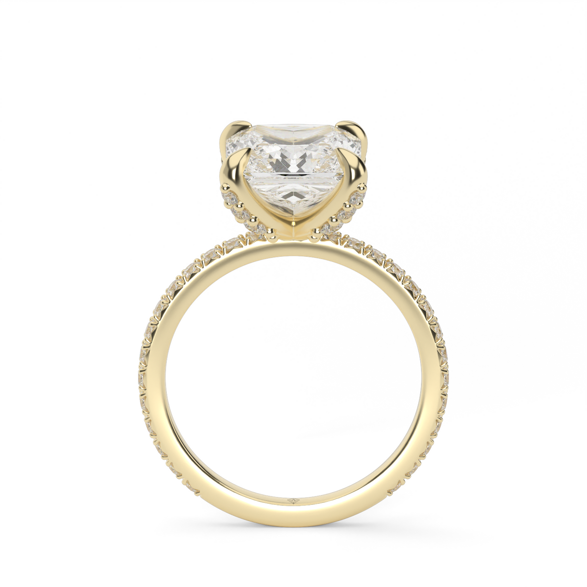 French Pavé Engagement Ring — 14K Yellow Gold / Princess / Lab Diamond (image)