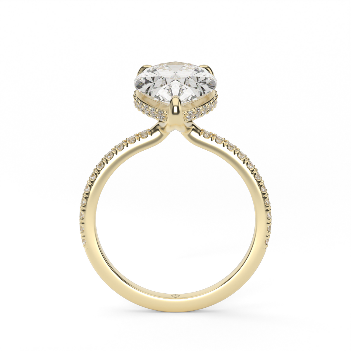 French Pave Hidden Halo Engagement Ring — 14K Yellow Gold / Pear / Lab Diamond (image)
