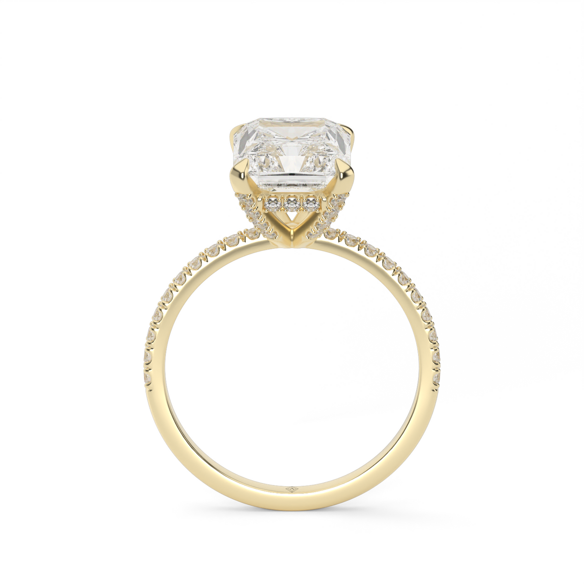 Petite Pavé Crown Diamond Engagement Ring — 14K Yellow Gold / Radiant / Lab Diamond (image)