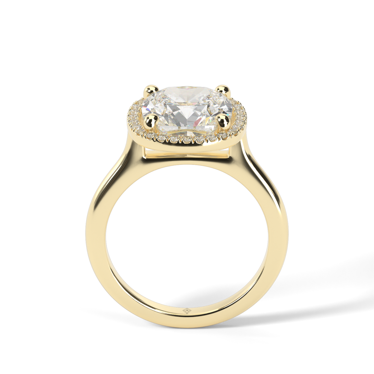 Pavé Halo Solitaire Shank  Engagement Ring — 14K Yellow Gold / Cushion / Lab Diamond (image)