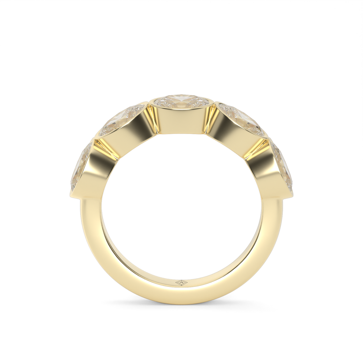 2 Carat East-West Bezel 5-Stone Oval Diamond Anniversary Ring — 14K Yellow Gold / Lab Diamond (image)