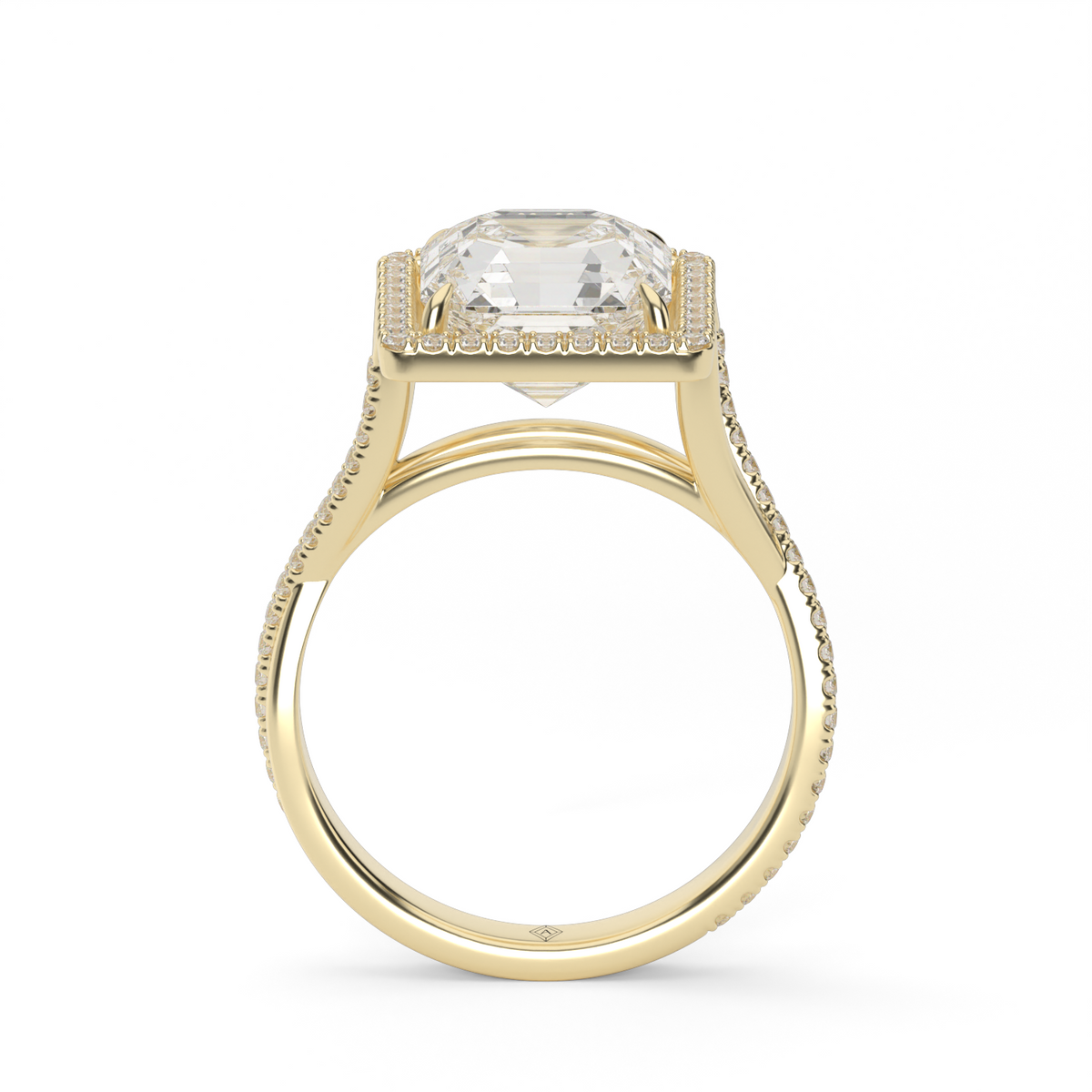 Twisted Shank Pave Halo Diamond Engagement Ring — 14K Yellow Gold / Princess / Lab Diamond (image)
