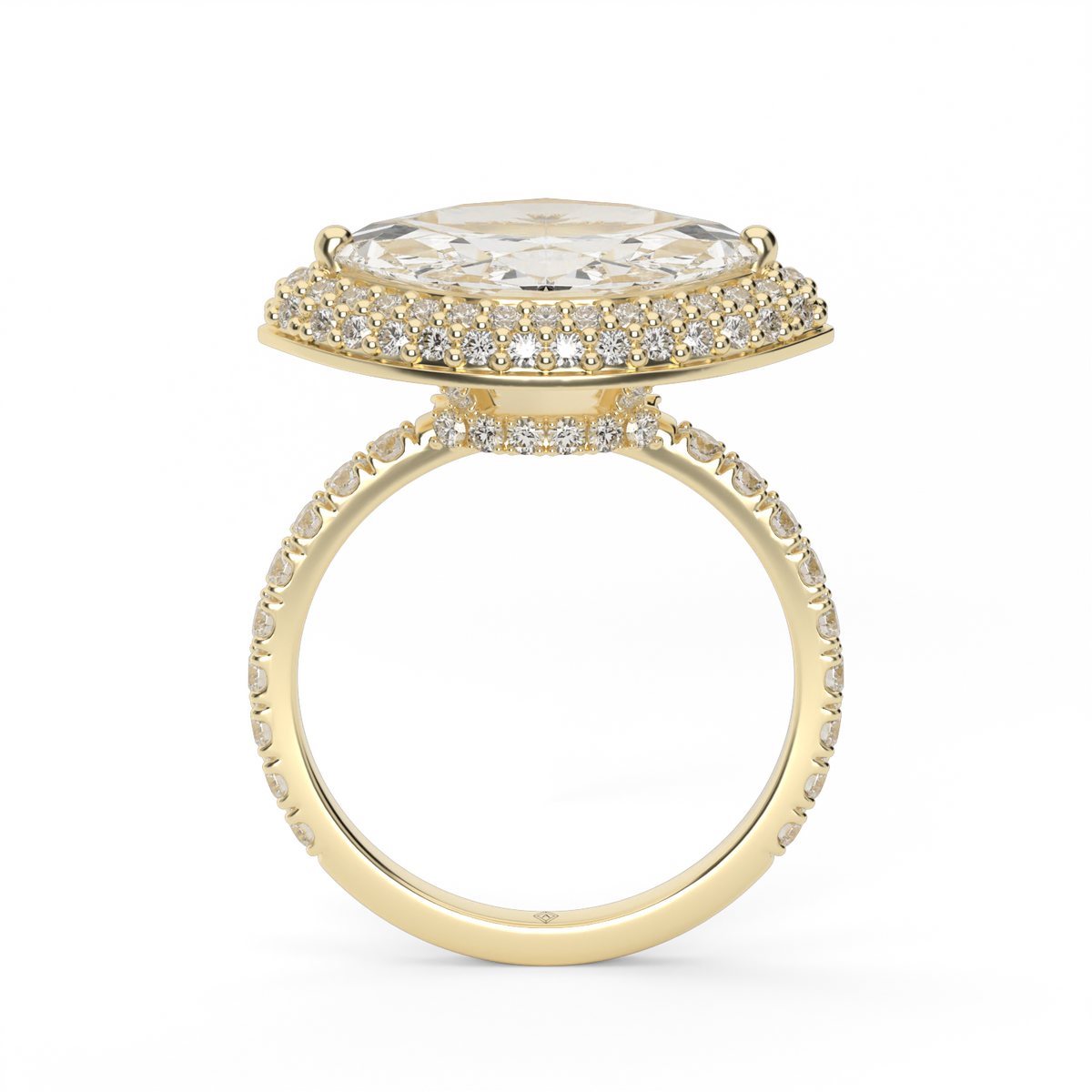 East-West Halo Diamond Engagement Ring — 14K Yellow Gold / Marquise / Lab Diamond (image)
