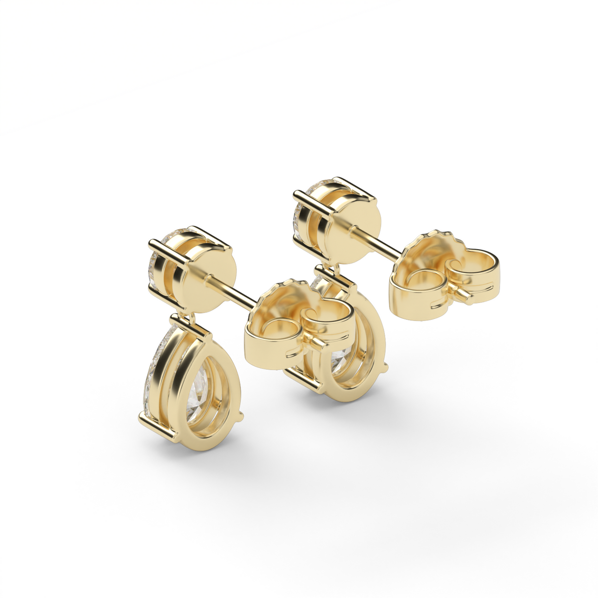 Round and Pear Shape  Diamond Drop Earrings — 14K Yellow Gold / Lab Diamond (image)