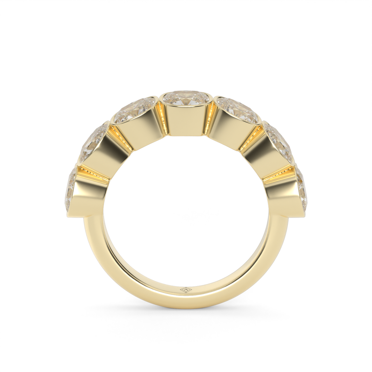 3.5 Carat Seven Stone Bezel Cushion  Anniversary Ring — 14K Yellow Gold / Lab Diamond (image)