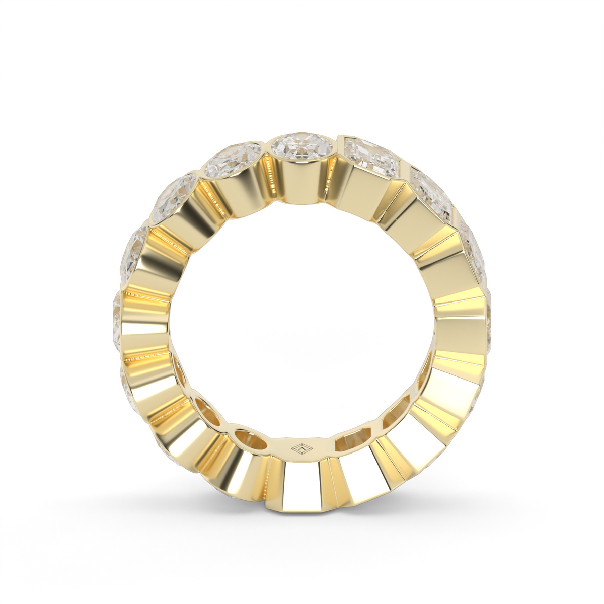 5 Carat Emerald and Oval Bezel Eternity Ring — 14K Yellow Gold / Lab Diamond (image)