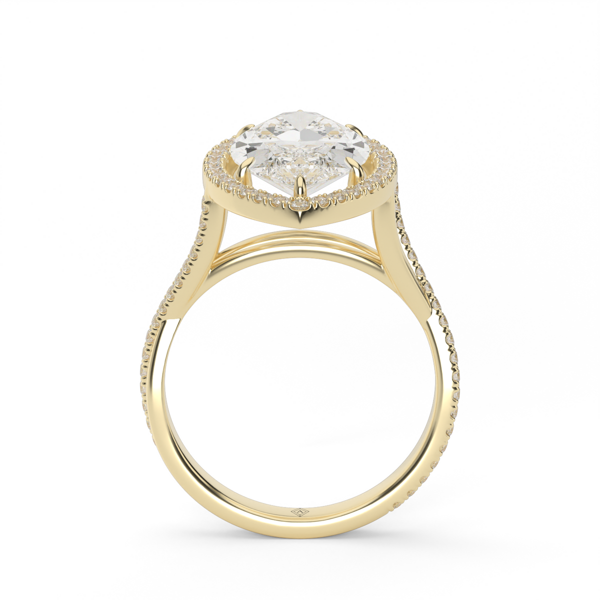 Twisted Shank Pave Halo Diamond Engagement Ring — 14K Yellow Gold / Marquise / Lab Diamond (image)