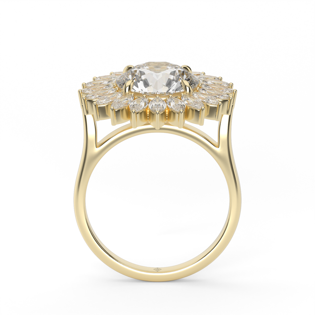 Marquise Diamond Bloom Halo Engagement Ring — 14K Yellow Gold / Round / Lab Diamond (image)