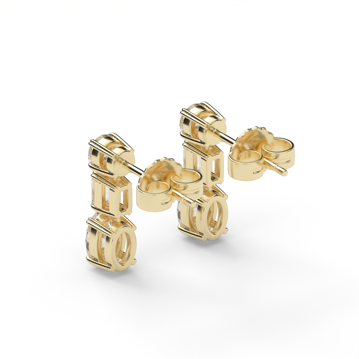 Round, Emerald & Oval Drop Earrings — 14K Yellow Gold / Lab Diamond (image)