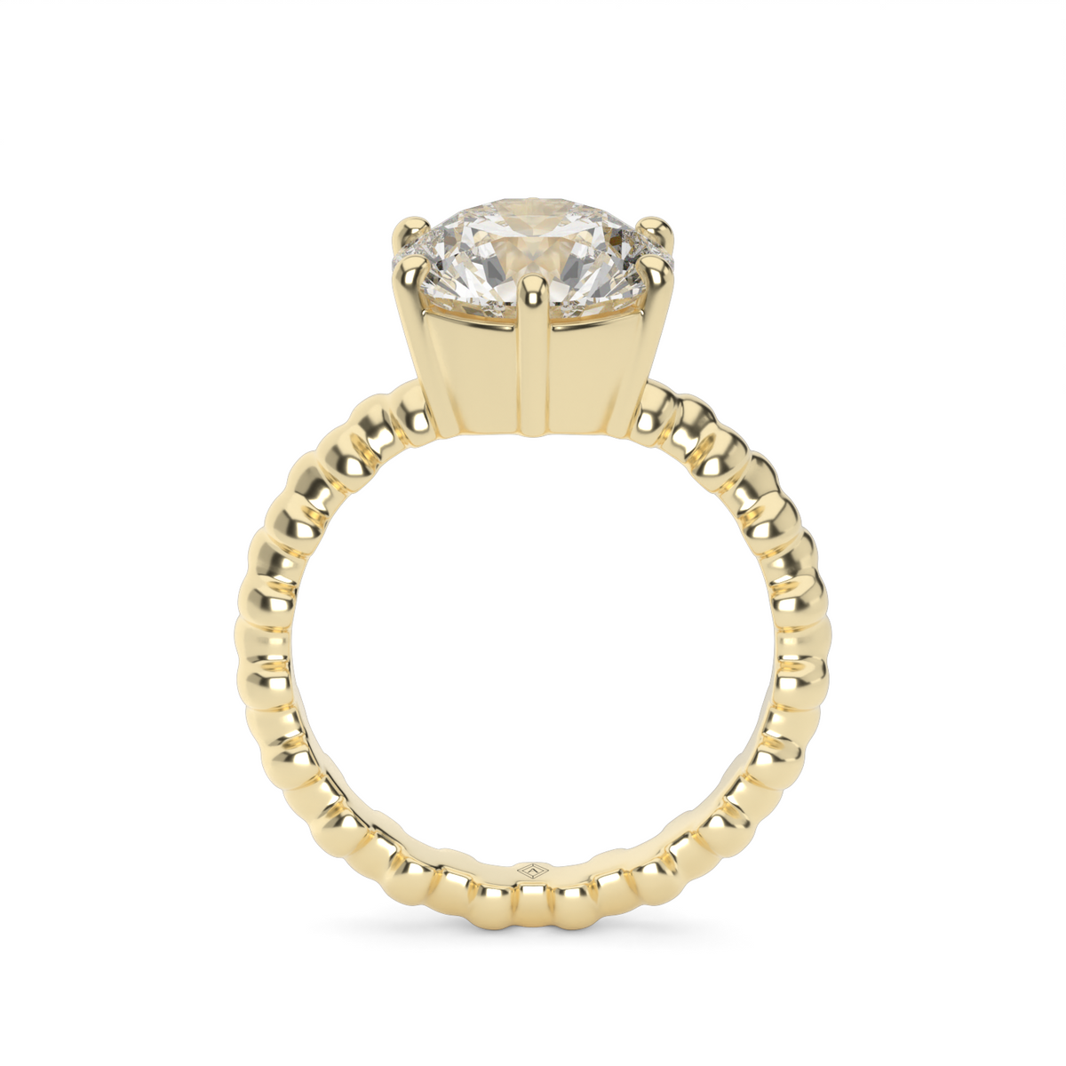 Beaded Band Solitaire Engagement Ring — 14K Yellow Gold / Round (image)