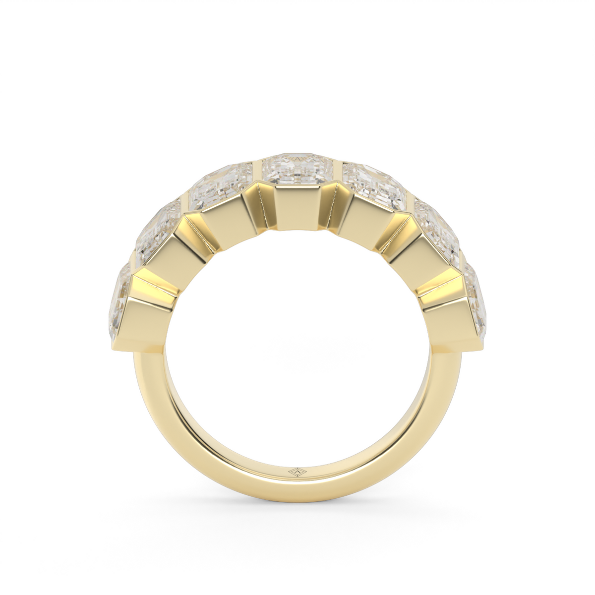 3.5 Carat Seven Stone Bezel Emerald  Anniversary Ring — 14K Yellow Gold / Lab Diamond (image)