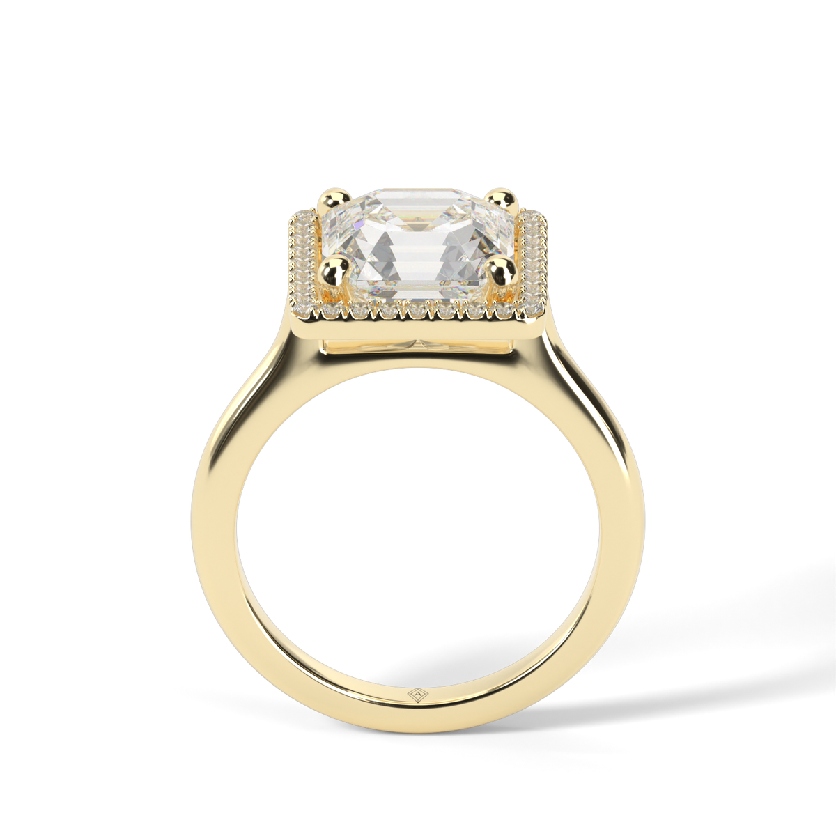 Pavé Halo Solitaire Shank  Engagement Ring — 14K Yellow Gold / Asscher / Lab Diamond (image)