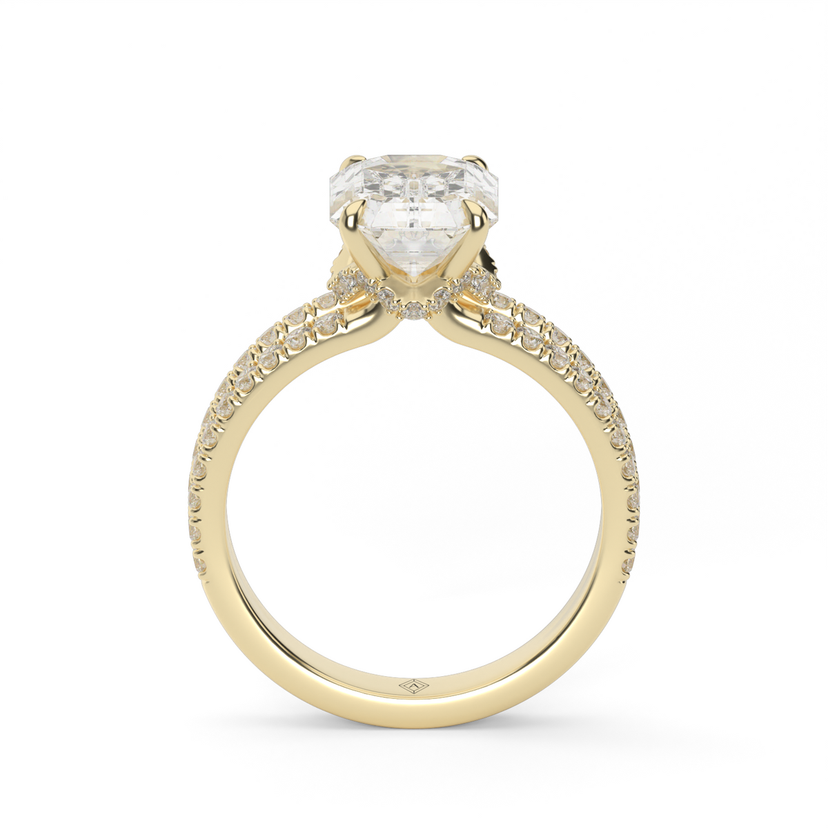 Split Shank   Pavé Engagement Ring — 14K Yellow Gold / Emerald / Lab Diamond (image)