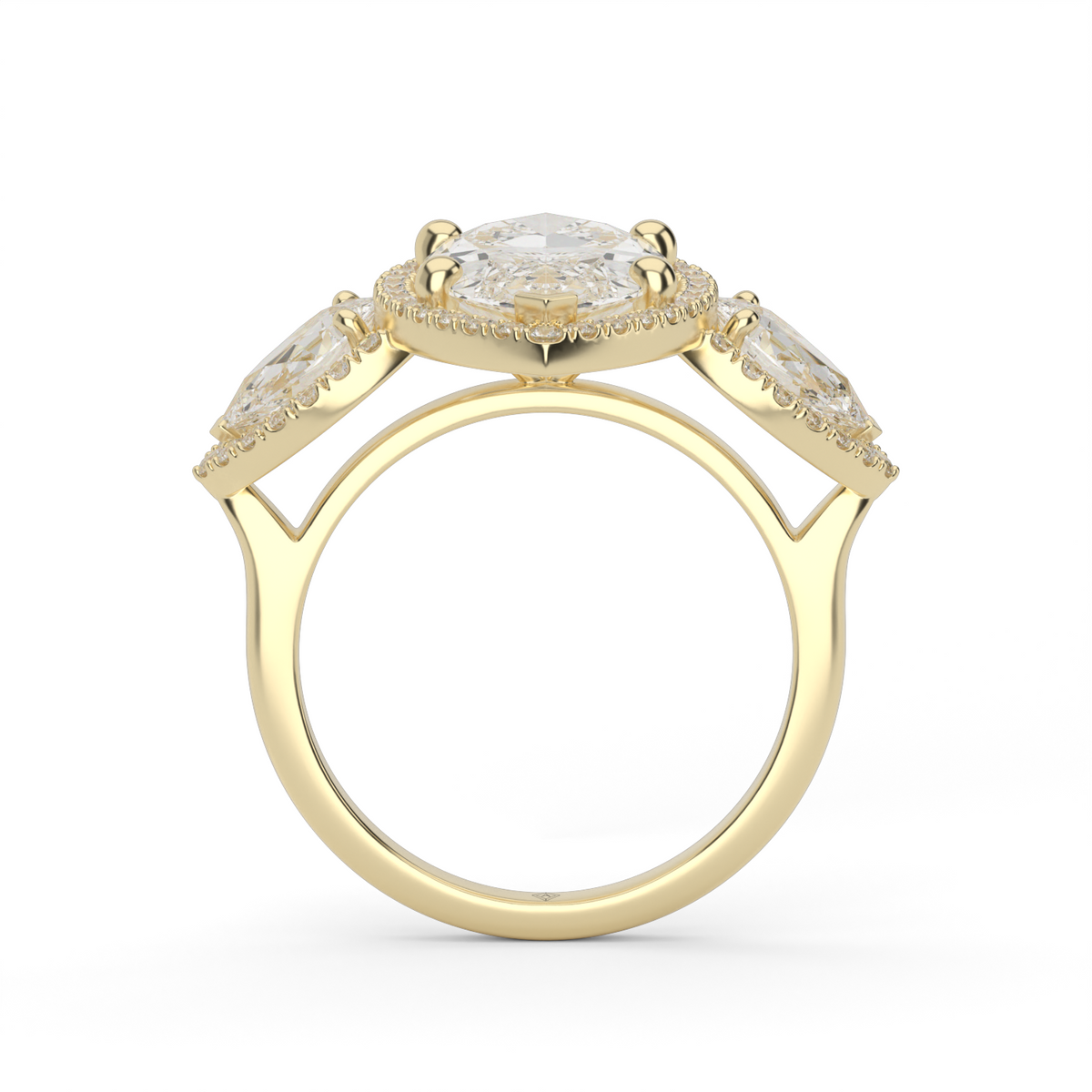 Marquise Cut Diamond Halo Trio Engagement Ring — 14K Yellow Gold / Marquise / Lab Diamond (image)