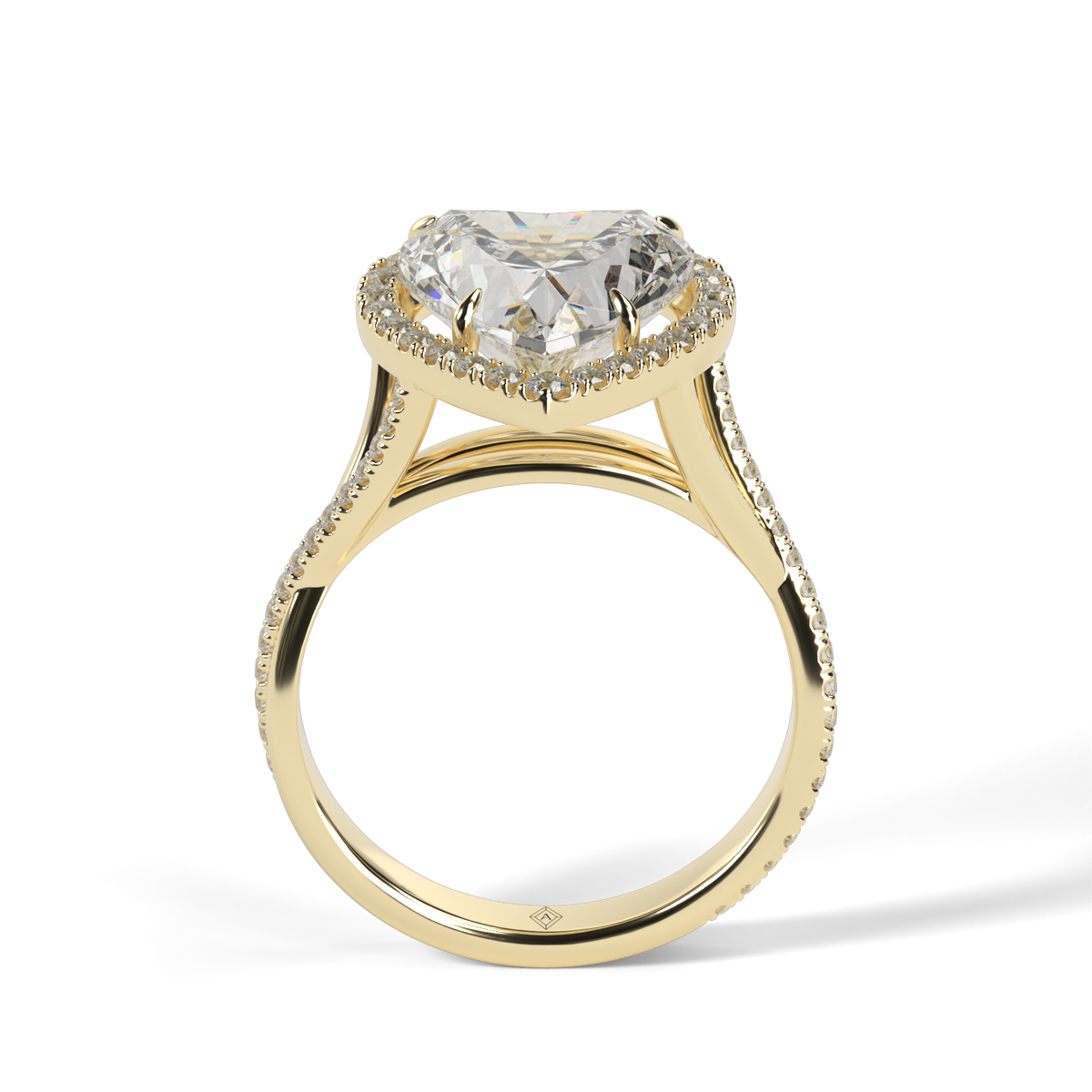 Twisted Shank Pave Halo Diamond Engagement Ring — 14K Yellow Gold / Heart / Lab Diamond (image)