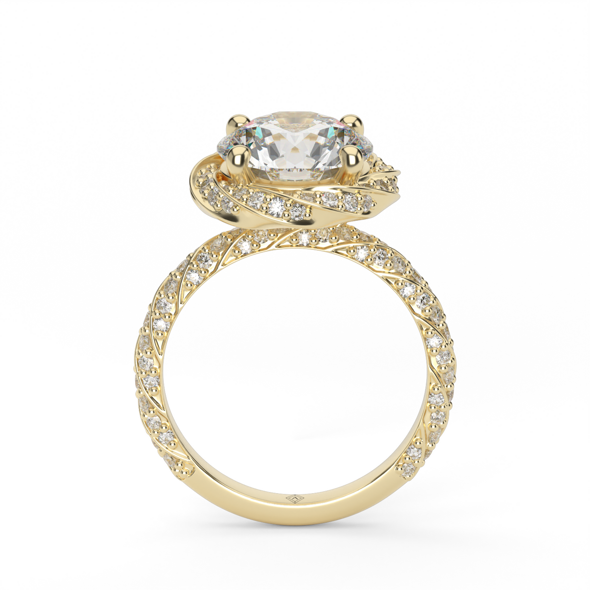 Twisted Pavé Halo Engagement Ring — 14K Yellow Gold / Round / Lab Diamond (image)
