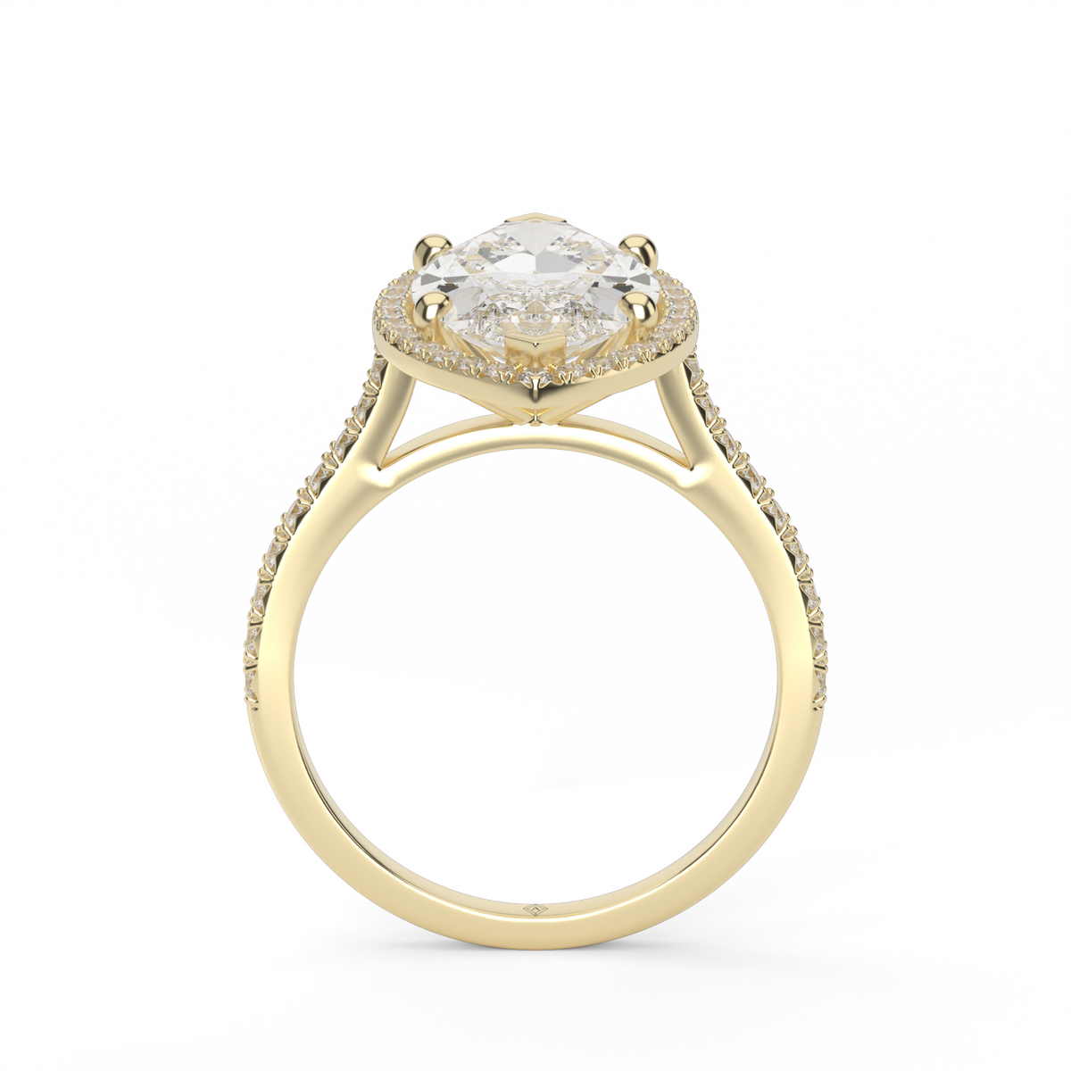 Halo Cushion Head  Pavé Engagement Ring — 14K Yellow Gold / Marquise / Lab Diamond (image)