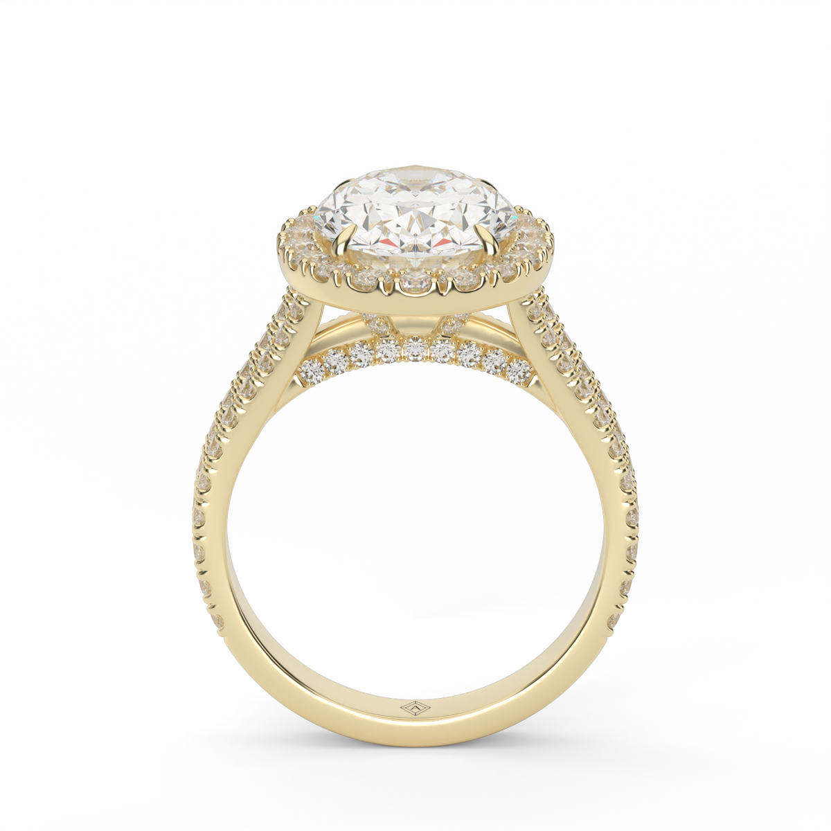 Split Band Diamond Halo Engagement Ring — 14K Yellow Gold / Oval / Lab Diamond (image)