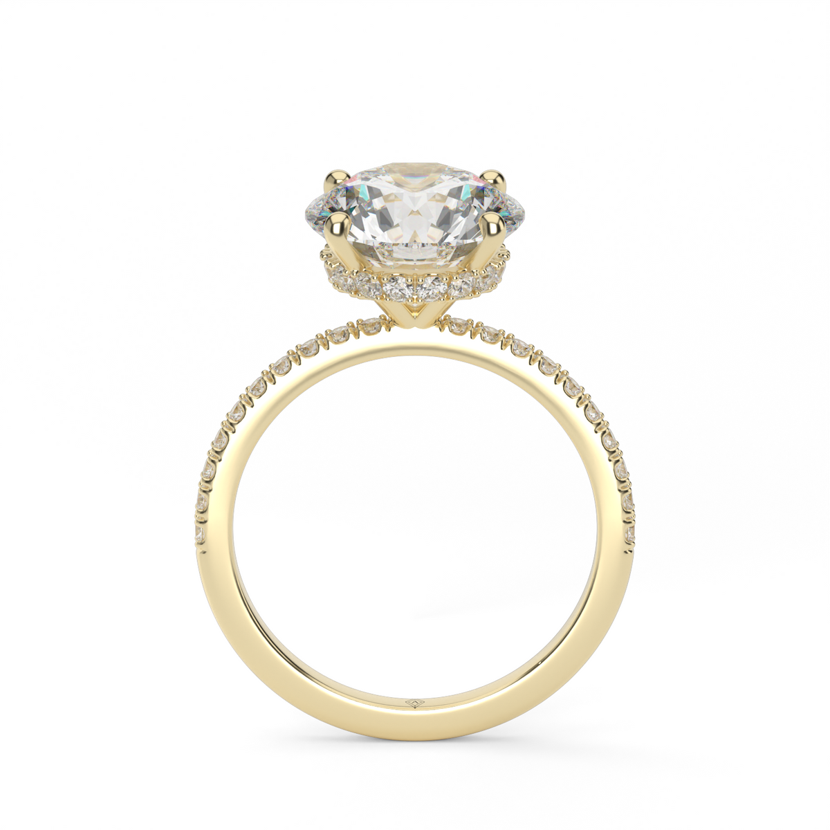 Hidden Halo Pavé Engagement Ring — 14K Yellow Gold / Round / Lab Diamond (image)