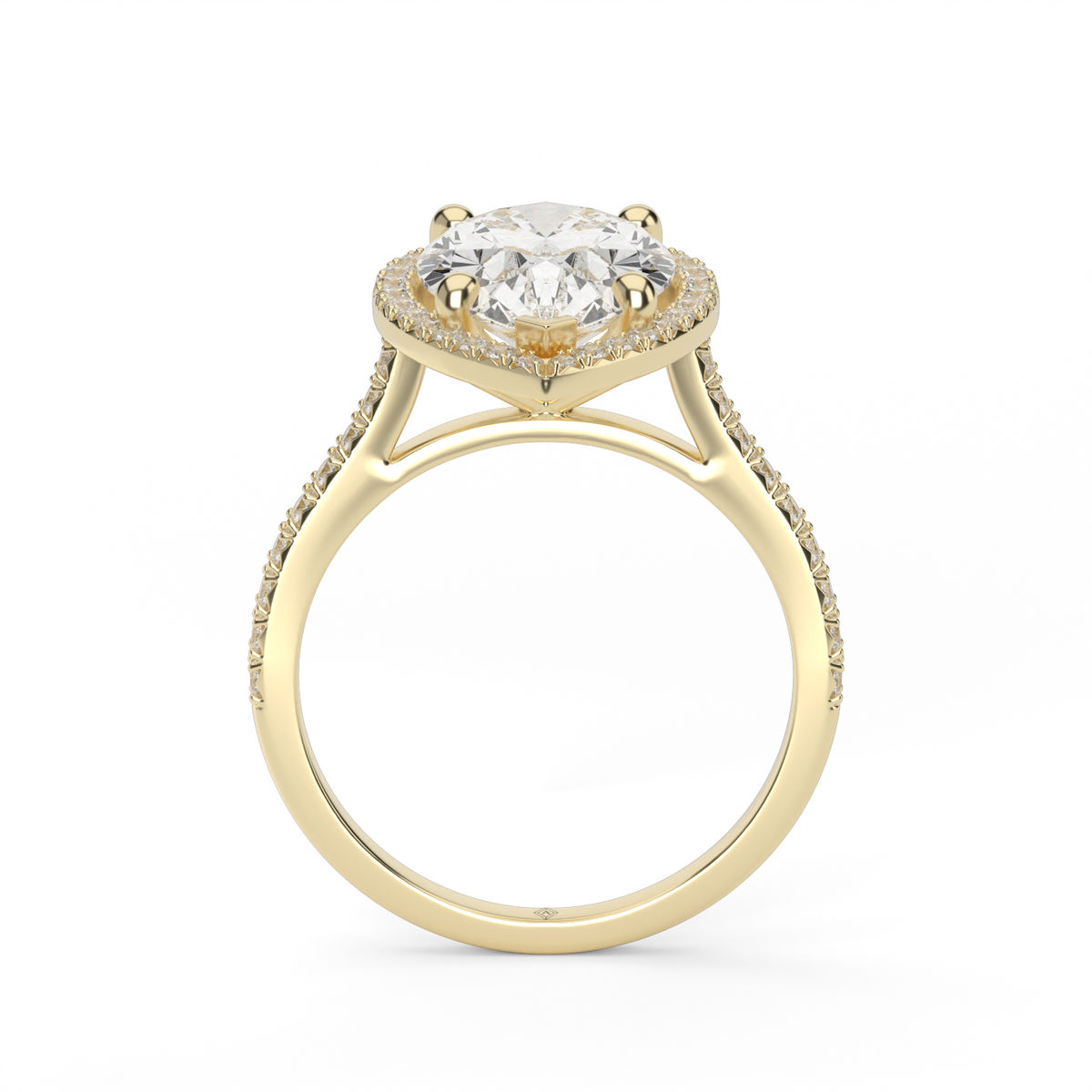 Halo Cushion Head  Pavé Engagement Ring — 14K Yellow Gold / Pear / Lab Diamond (image)