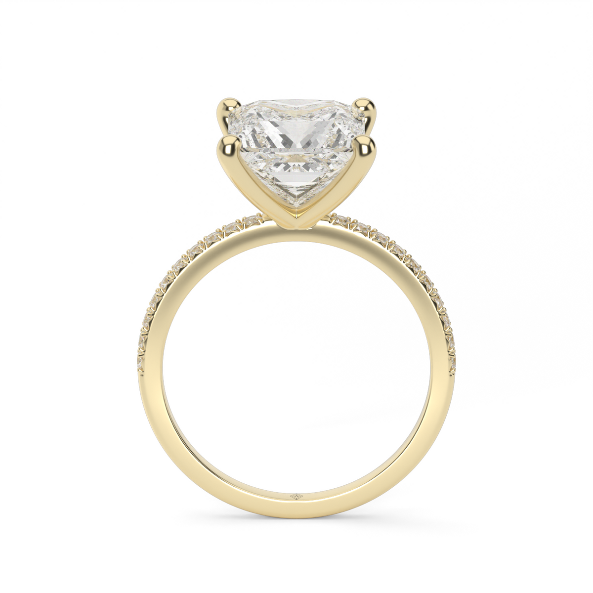 Petite French Cut Pave Engagement Ring — 14K Yellow Gold / Princess / Lab Diamond (image)