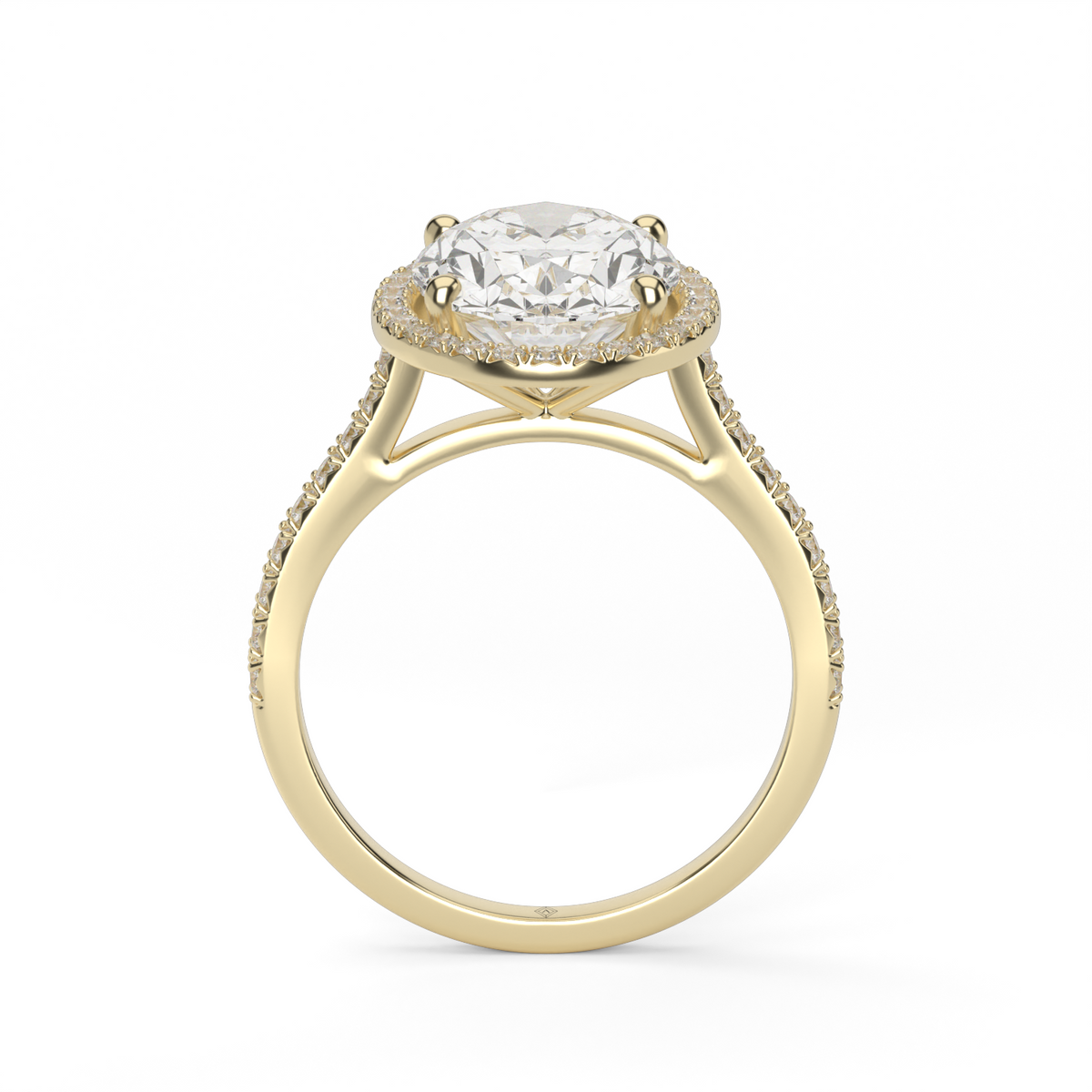 Halo Cushion Head  Pavé Engagement Ring — 14K Yellow Gold / Oval / Lab Diamond (image)