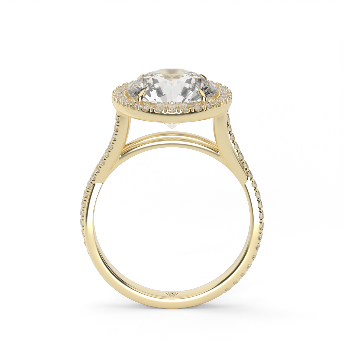 Twisted Shank Pave Halo Diamond Engagement Ring — 14K Yellow Gold / Round / Lab Diamond (image)