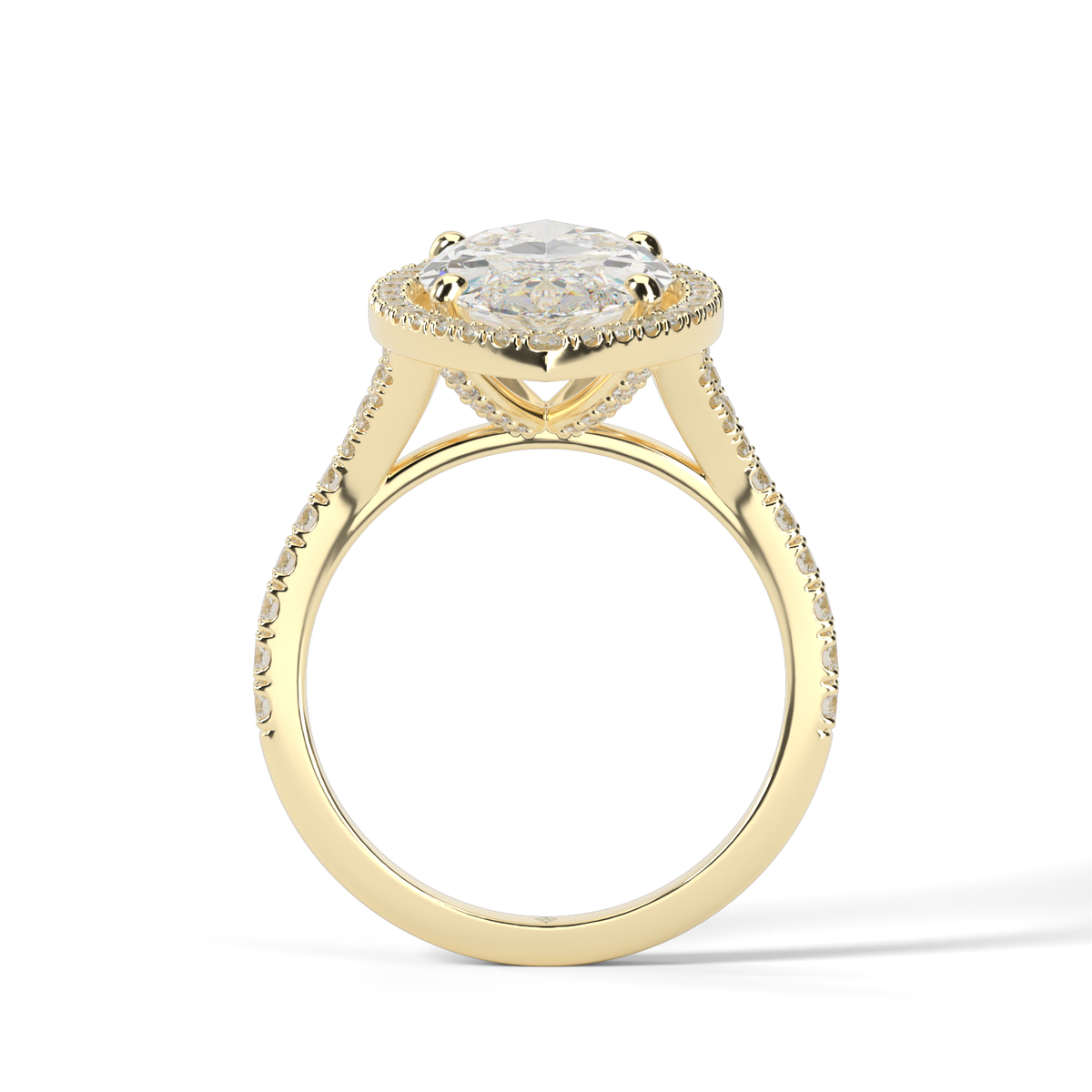 Halo Engagement Ring With Split Shank — 14K Yellow Gold / Marquise / Lab Diamond (image)