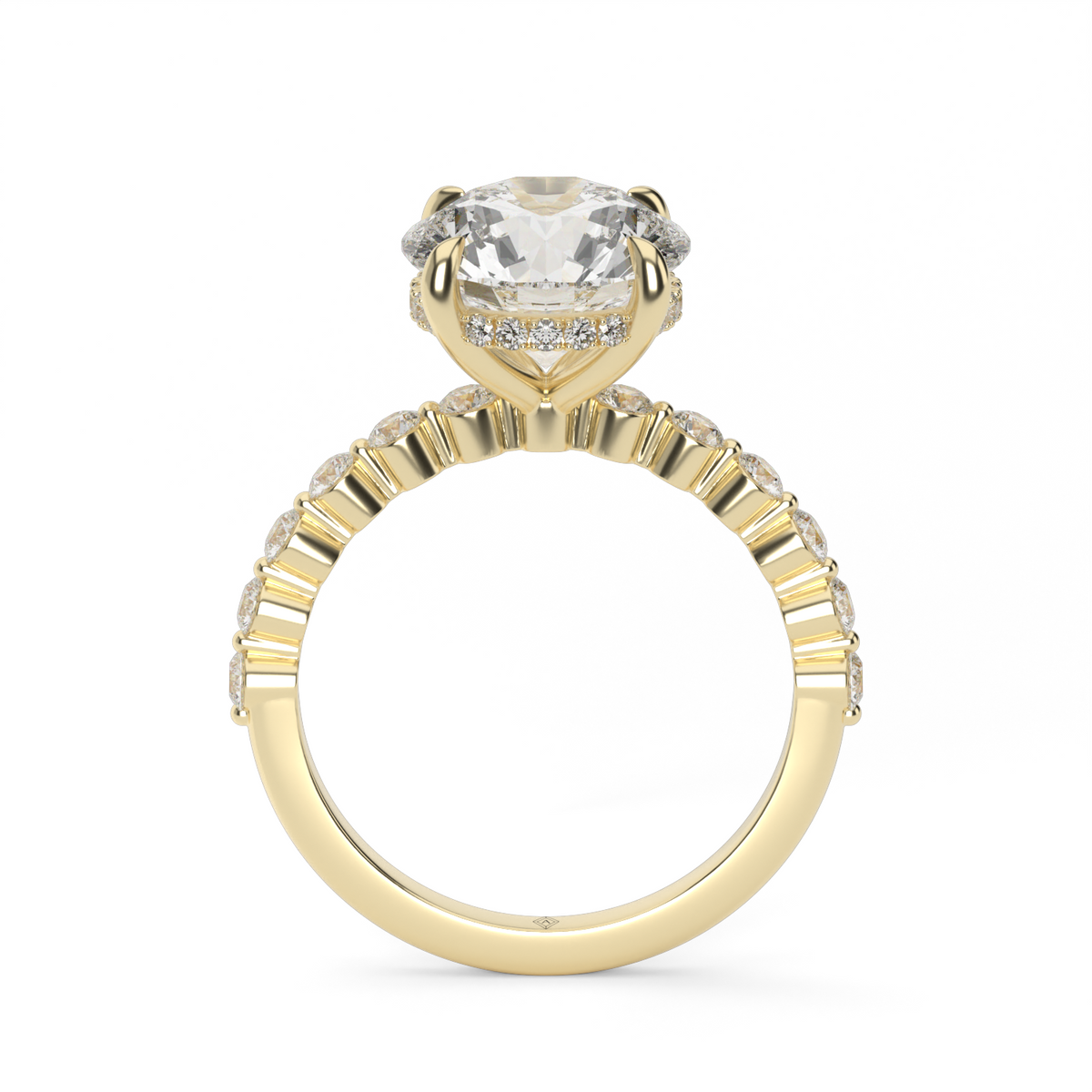 Shared Prong Engagement Ring with Hidden Halo — 14K Yellow Gold / Round / Lab Diamond (image)