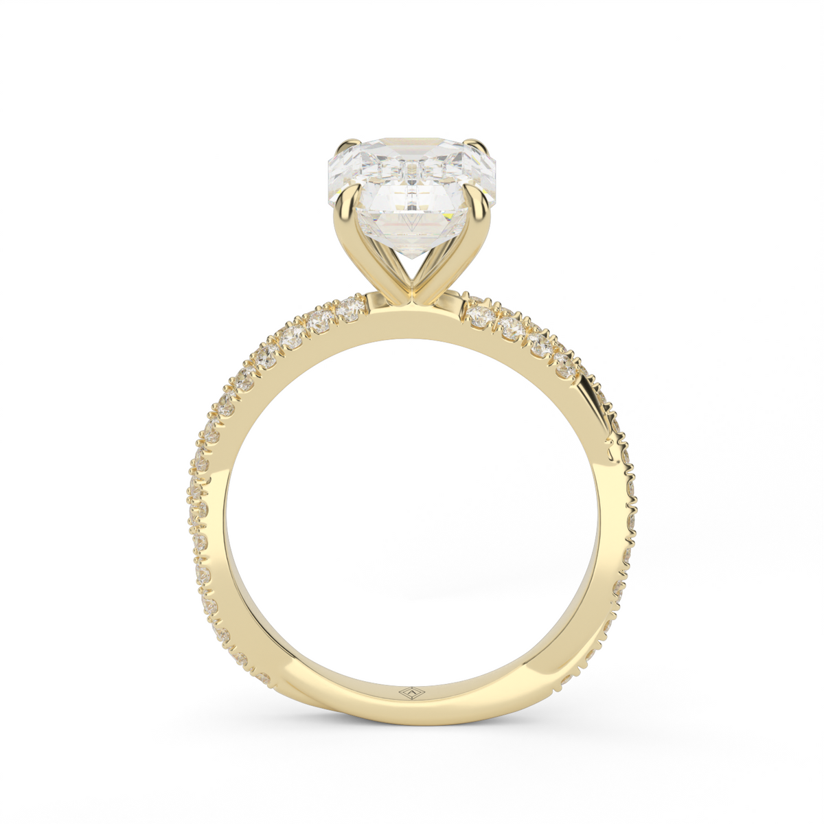 Pavé Twist Diamond Engagement Ring — 14K Yellow Gold / Emerald / Lab Diamond (image)