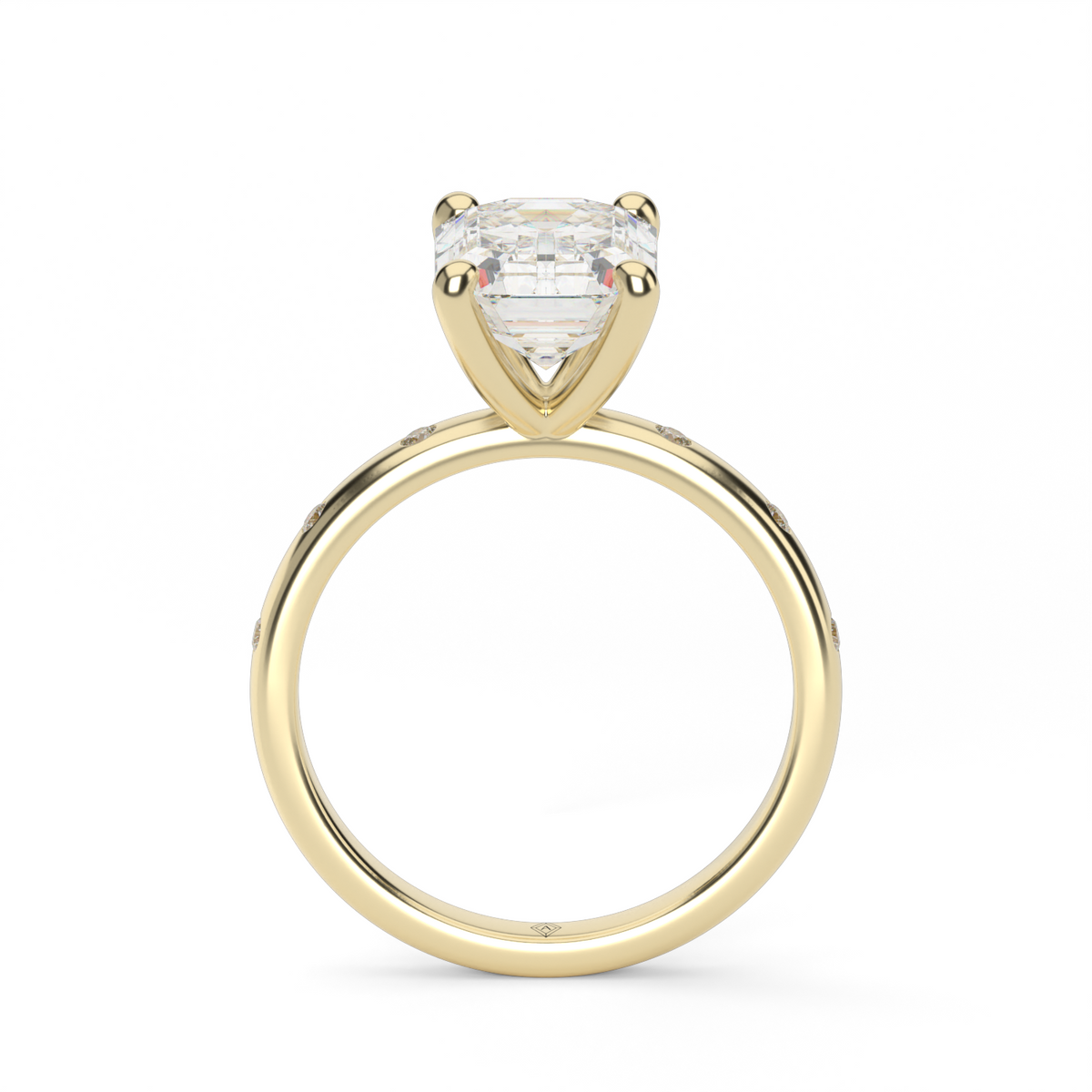 Modern Burnish-set Diamond Engagement Ring — 14K Yellow Gold / Emerald / Lab Diamond (image)