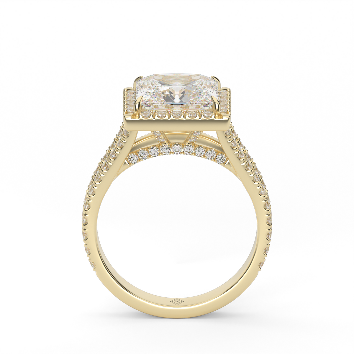Split Band Diamond Halo Engagement Ring — 14K Yellow Gold / Princess / Lab Diamond (image)