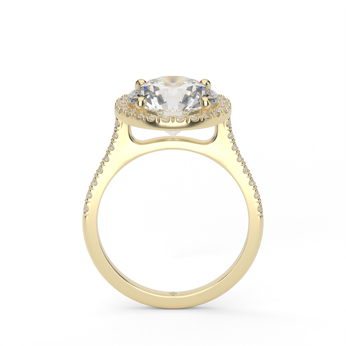 Pavé Halo and Shank Diamond Engagement Ring — 14K Yellow Gold / Round / Lab Diamond (image)