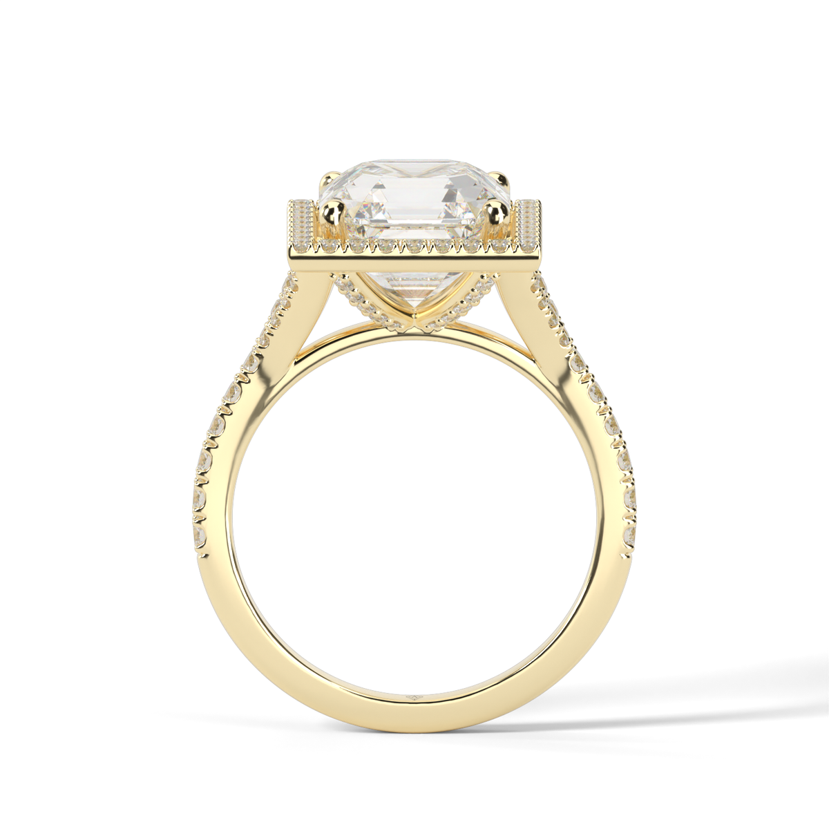 Halo Engagement Ring With Split Shank — 14K Yellow Gold / Asscher / Lab Diamond (image)
