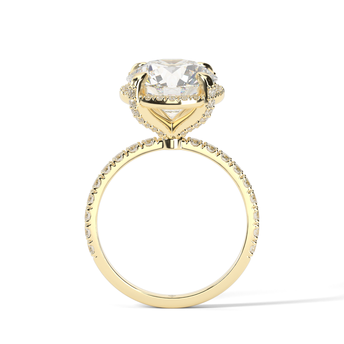 Elegant Pave Halo Engagement Ring — 14K Yellow Gold / Round / Lab Diamond (image)