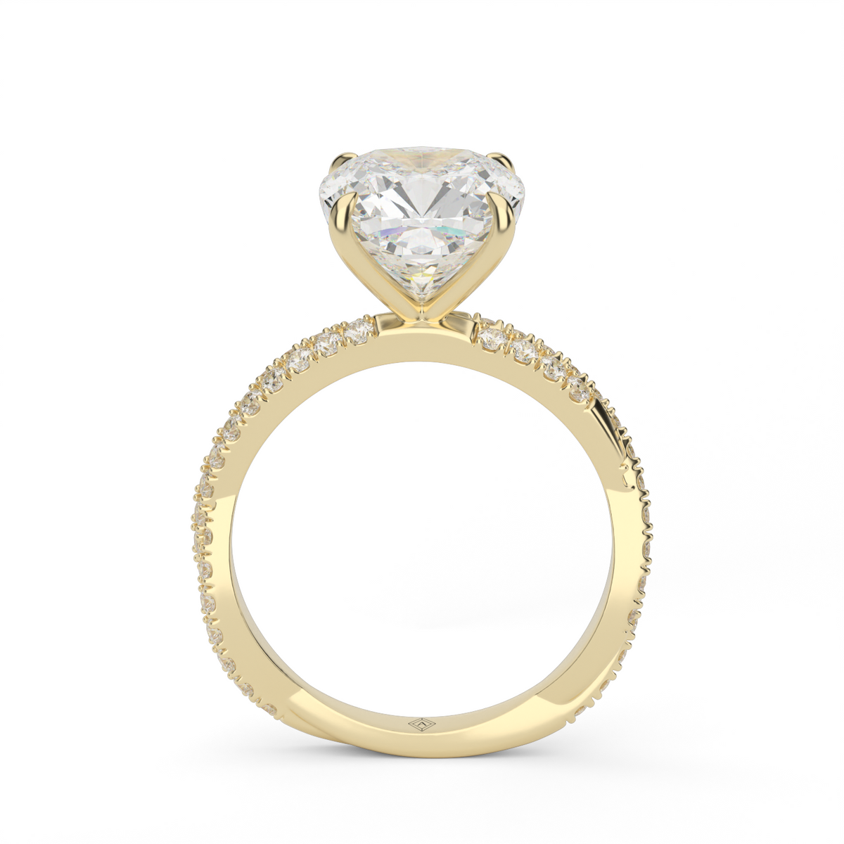 Pavé Twist Diamond Engagement Ring — 14K Yellow Gold / Cushion / Lab Diamond (image)