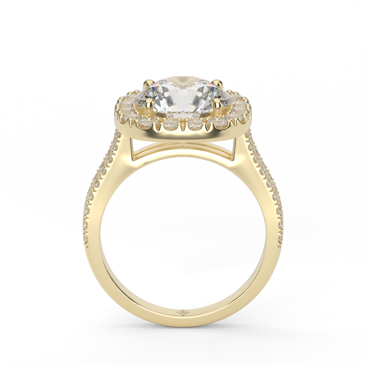 Double Shank Halo Diamond Engagement Ring — 14K Yellow Gold / Round / Lab Diamond (image)