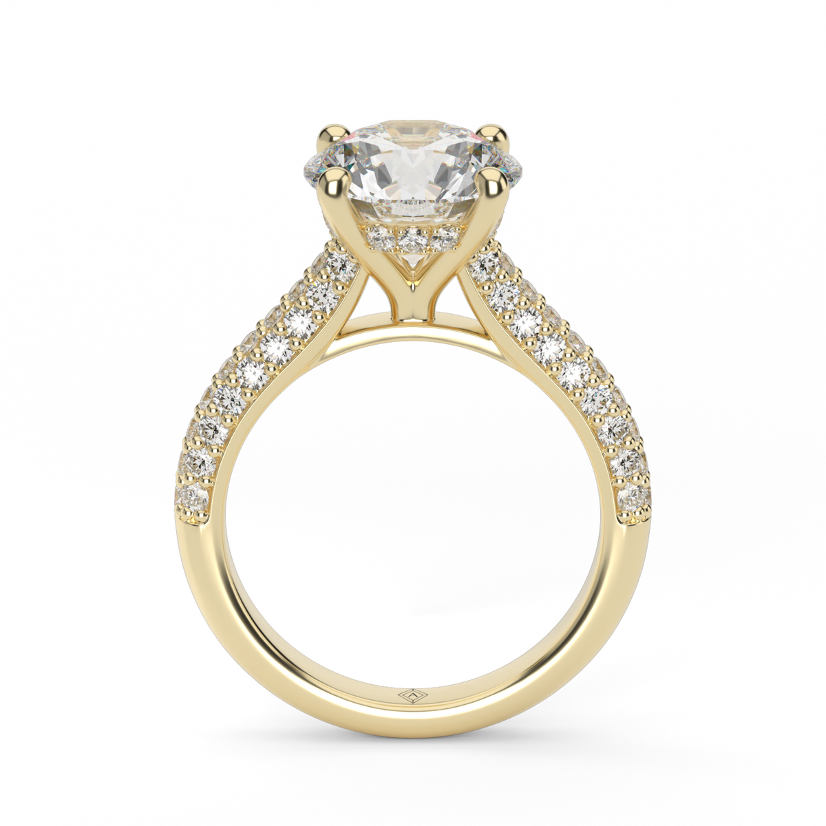 Triple Row Pavé  Engagement Ring — 14K Yellow Gold / Round / Lab Diamond (image)