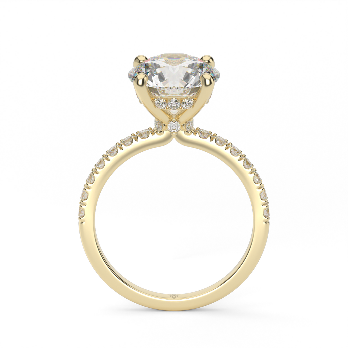 Crown Pavé Hidden Halo Engagement Ring — 14K Yellow Gold / Round / Lab Diamond (image)