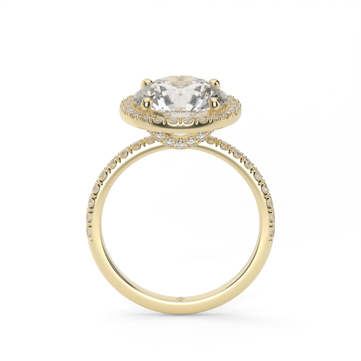 Pavé Halo Engagement Ring — 14K Yellow Gold / Round / Lab Diamond (image)