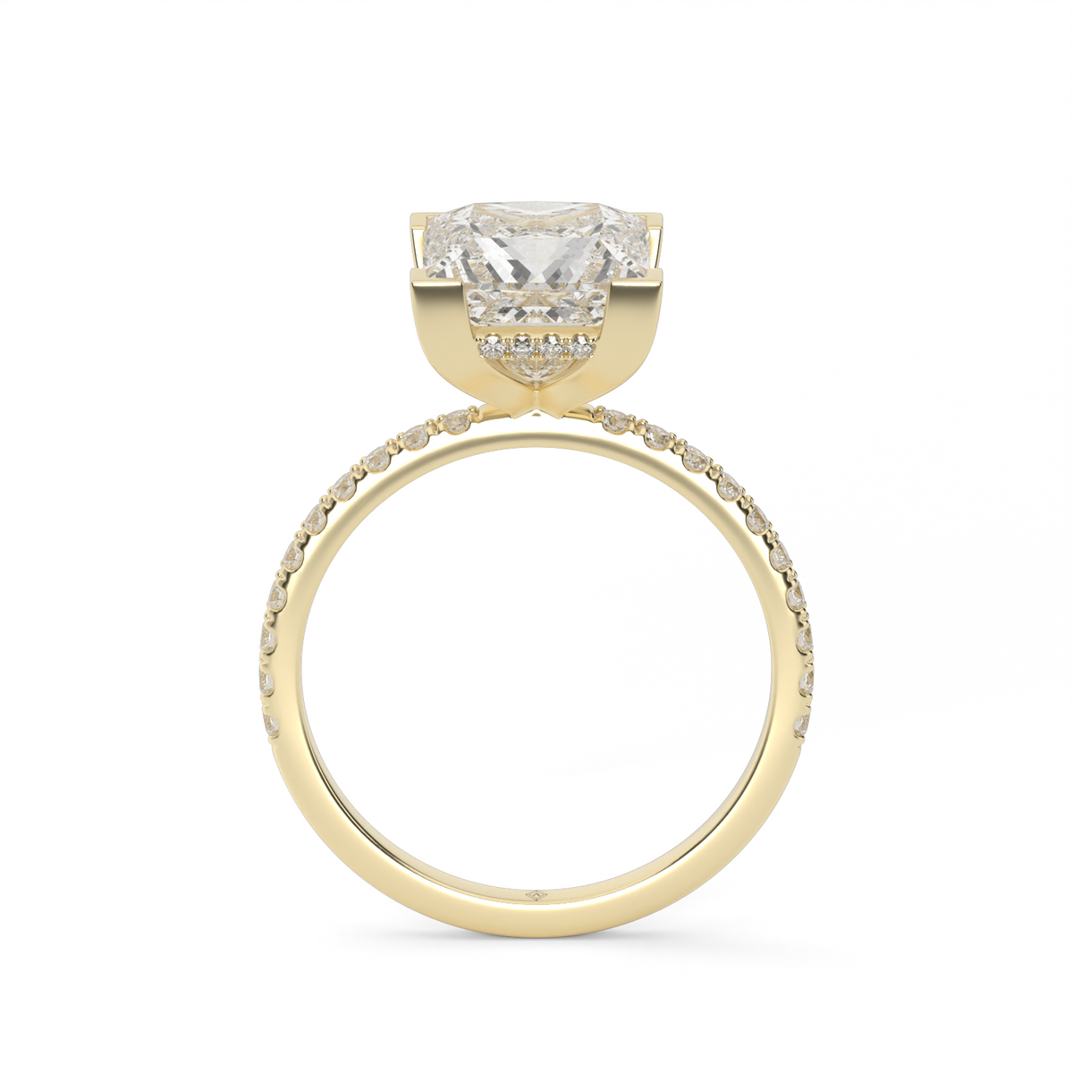 Pavé  Hidden Halo Engagement Ring — 14K Yellow Gold / Princess / Lab Diamond (image)