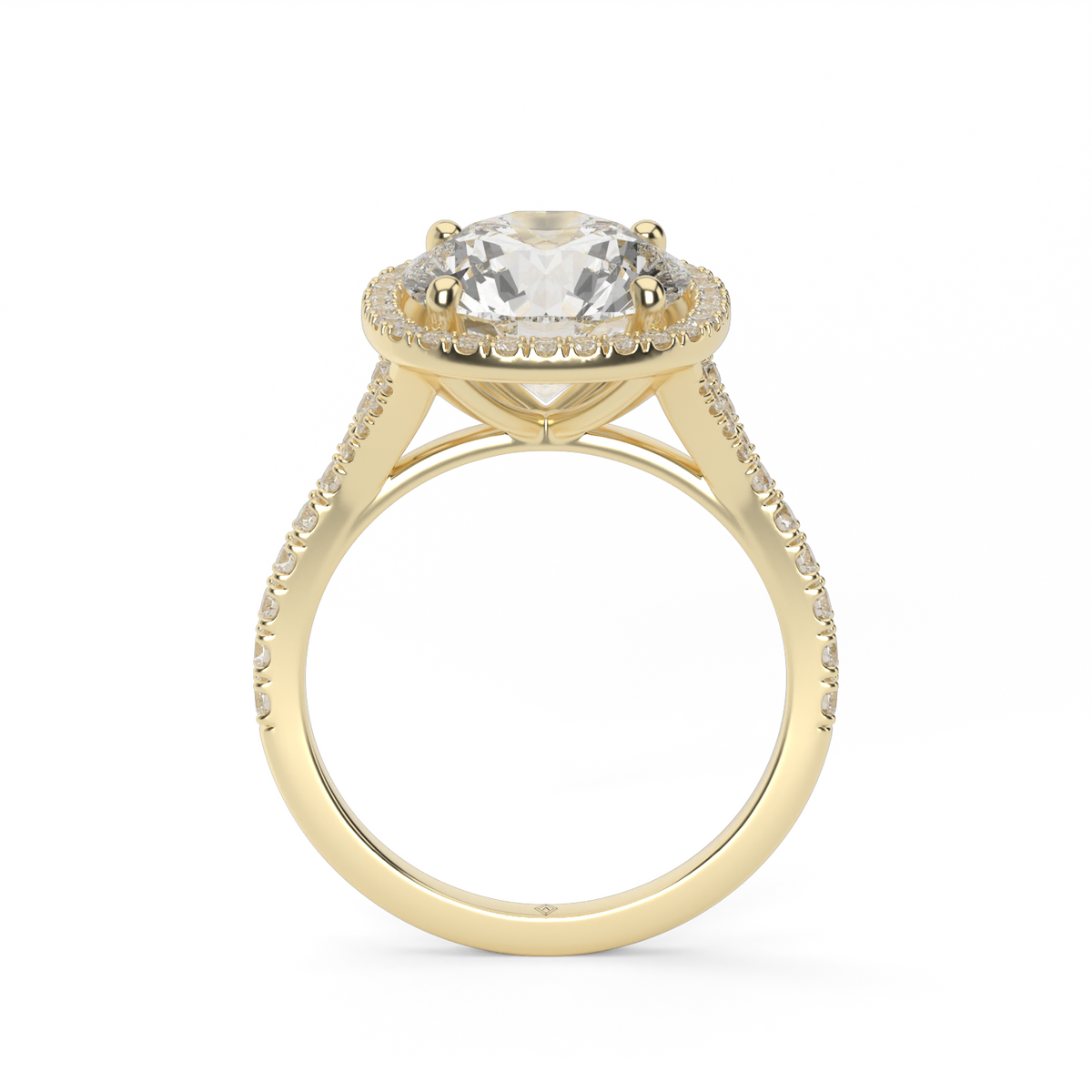 Halo Engagement Ring With Split Shank — 14K Yellow Gold / Round / Lab Diamond (image)
