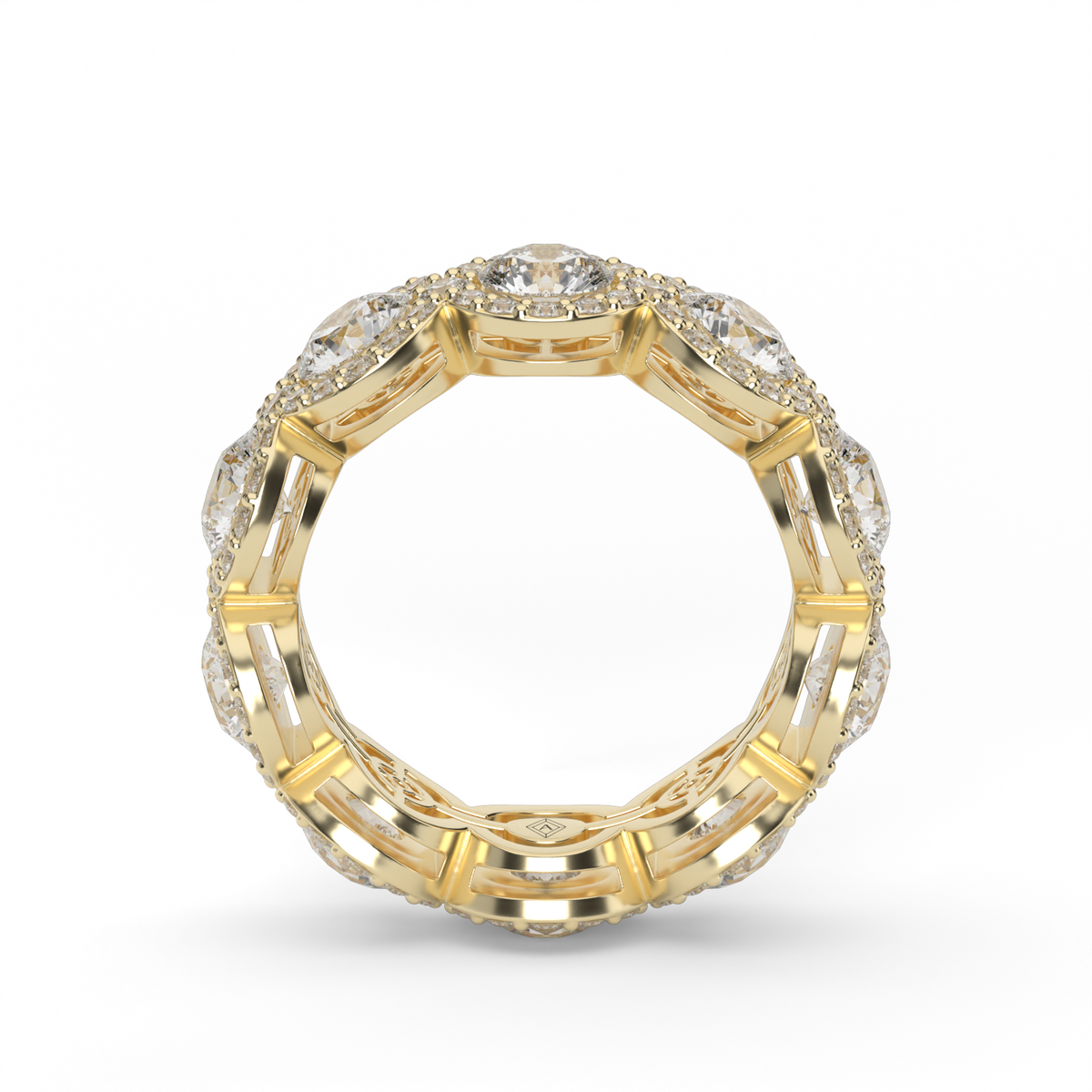 Round Halo Diamond Eternity Ring — 14K Yellow Gold / Lab Diamond (image)