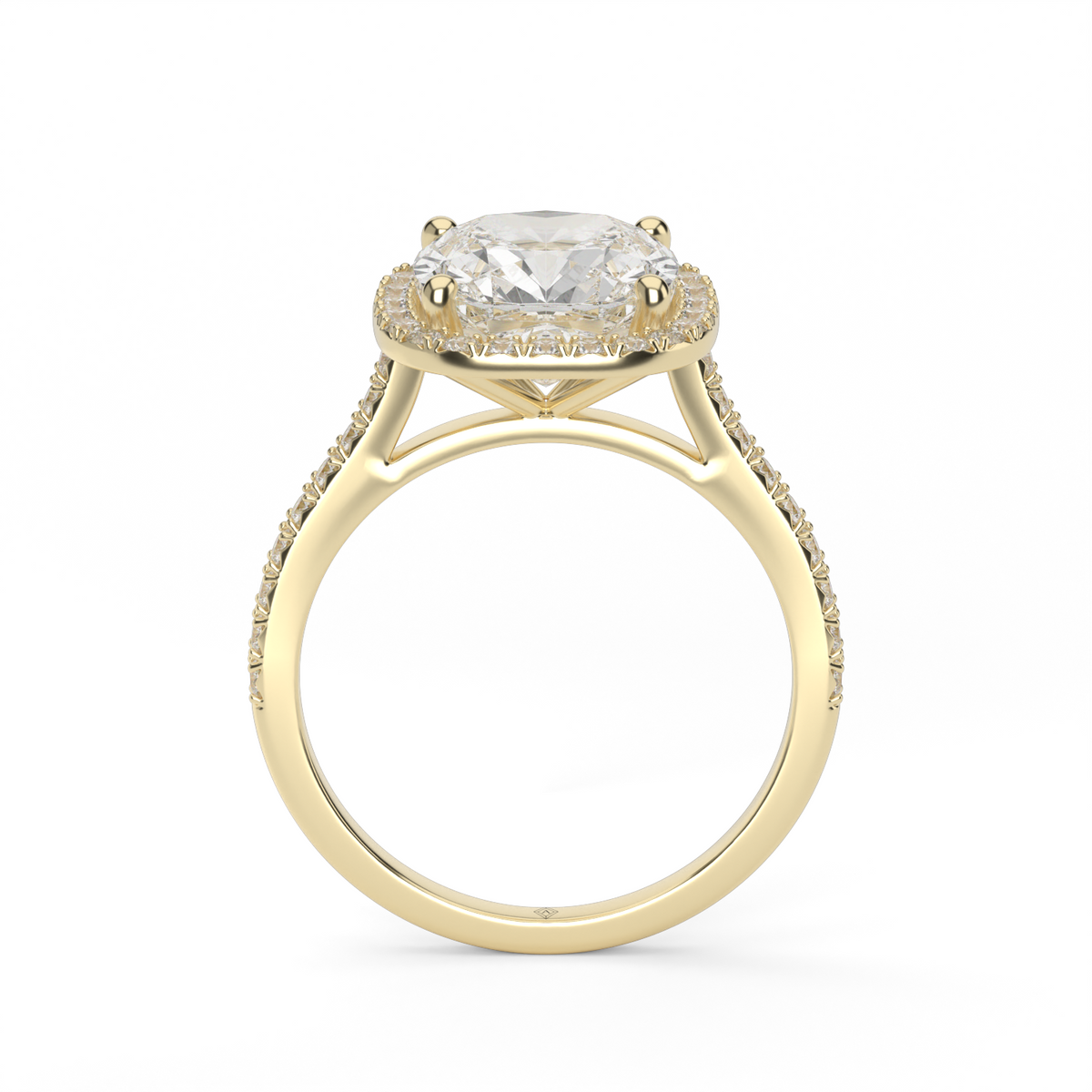 Halo Cushion Head  Pavé Engagement Ring — 14K Yellow Gold / Cushion / Lab Diamond (image)