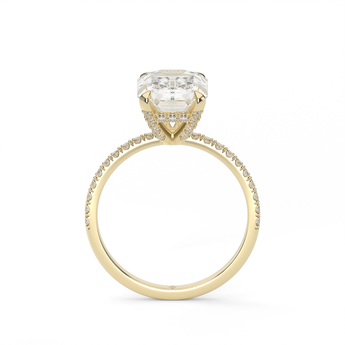 Petite Pavé Crown Diamond Engagement Ring — 14K Yellow Gold / Emerald / Lab Diamond (image)