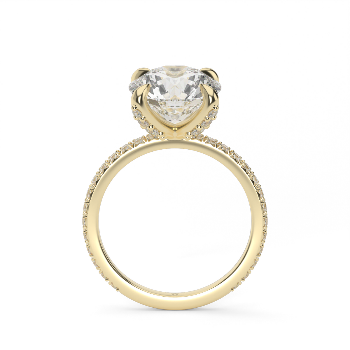 French Pavé Engagement Ring — 14K Yellow Gold / Round / Lab Diamond (image)
