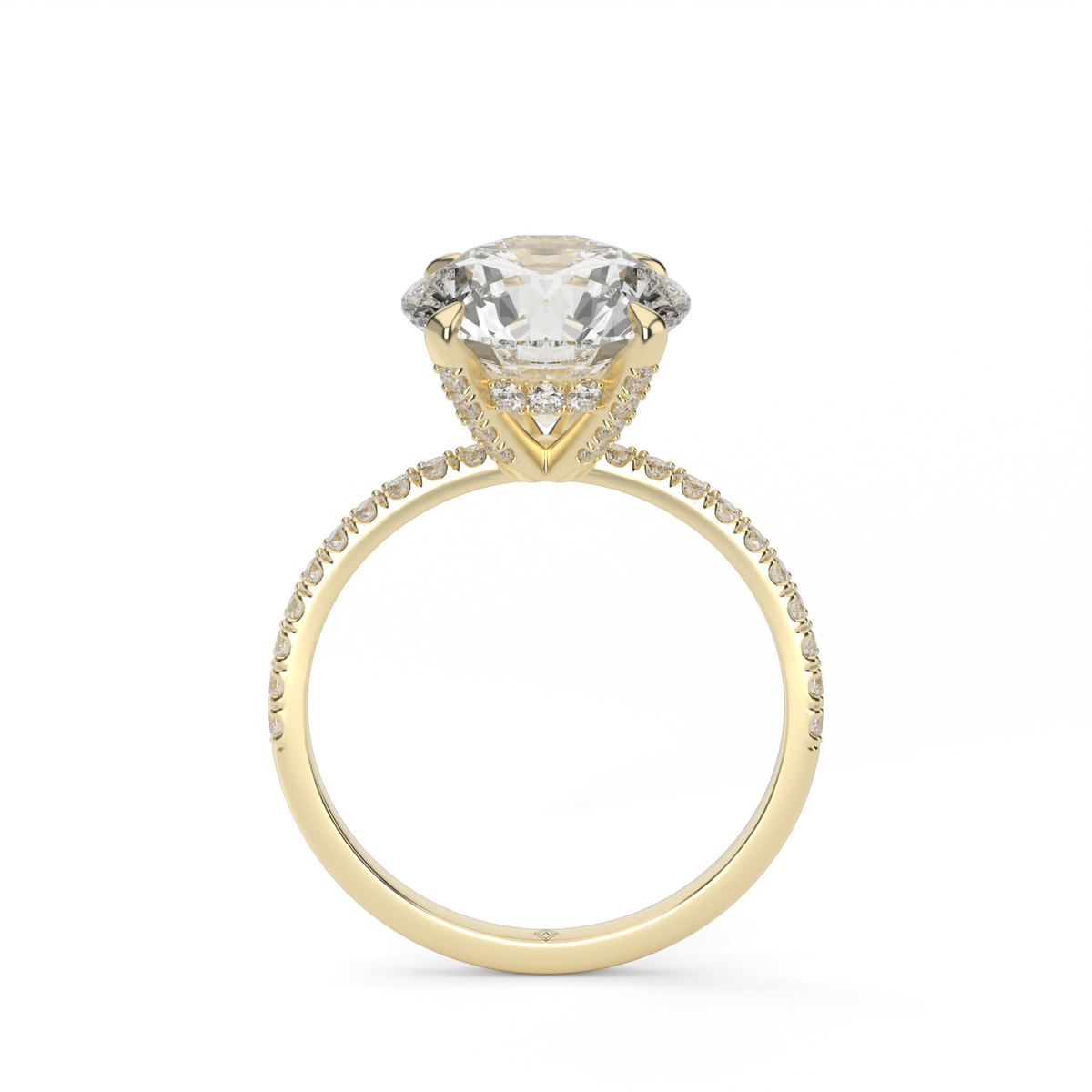 Petite Pavé Crown Diamond Engagement Ring — 14K Yellow Gold / Round / Lab Diamond (image)