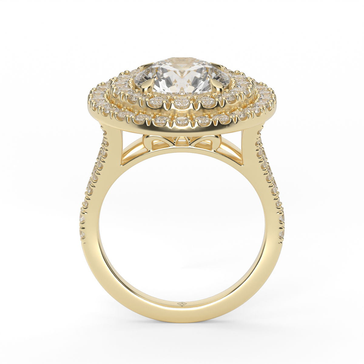 Double Halo Split Shank  Engagement Ring — 14K Yellow Gold / Round / Lab Diamond (image)