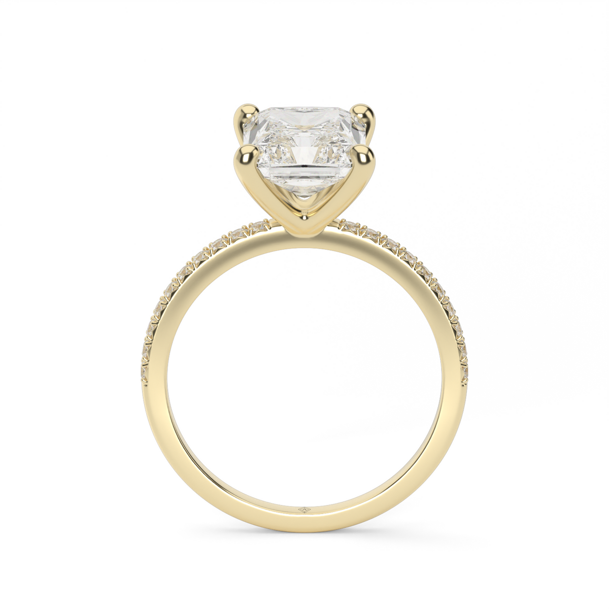 Petite French Cut Pave Engagement Ring — 14K Yellow Gold / Radiant / Lab Diamond (image)
